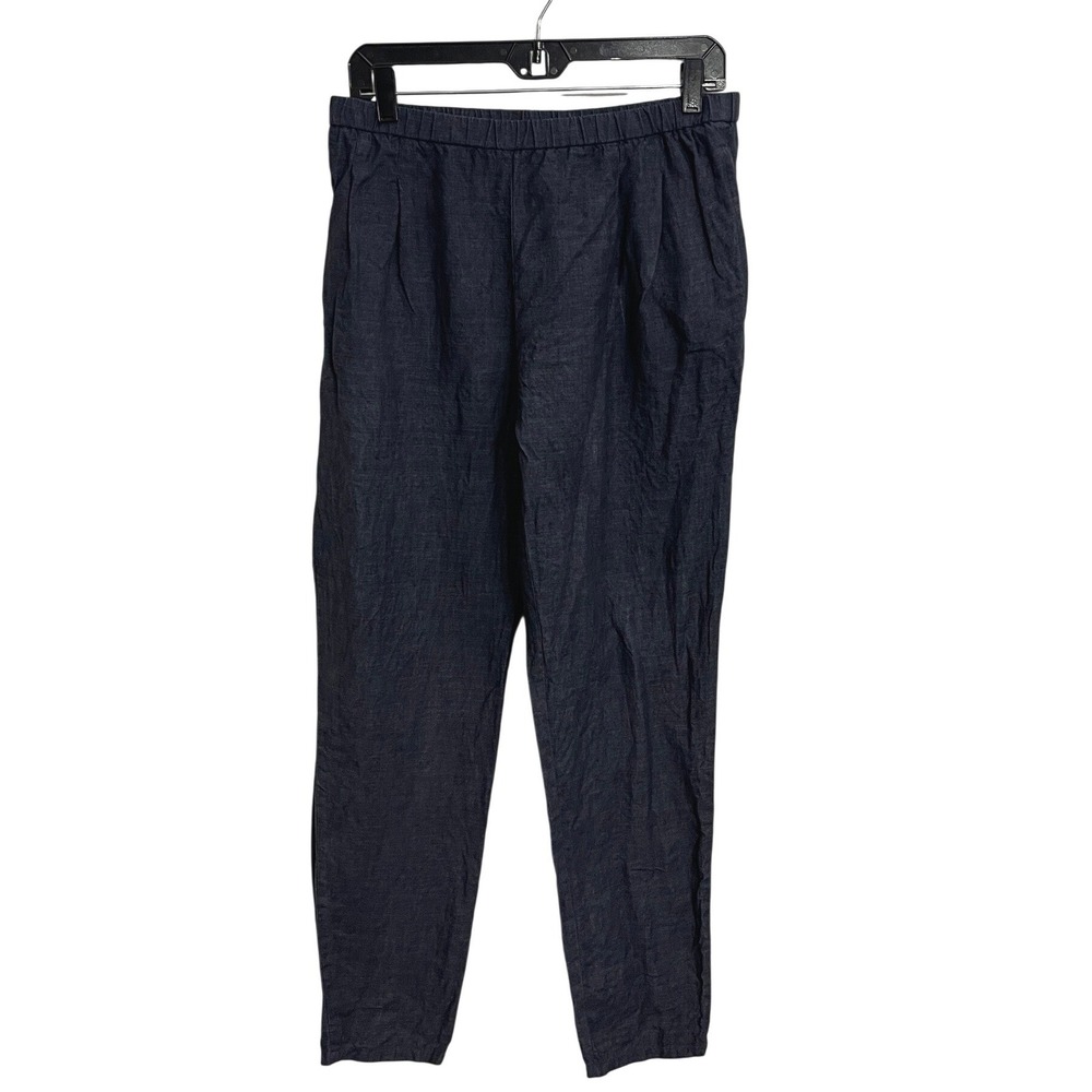Eileen Fisher Organic Linen Pull‎ On Pants Women's Dark Gray Old Money Minimal M
